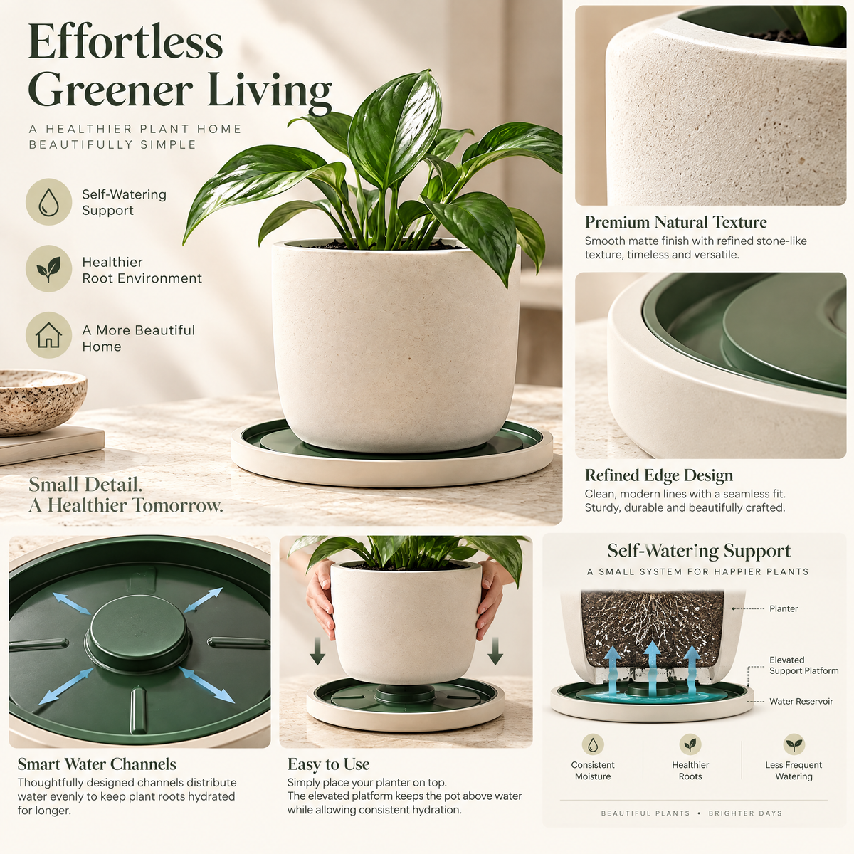 Orvenlith™ Modern Planter with Drainage Tray — product image 3